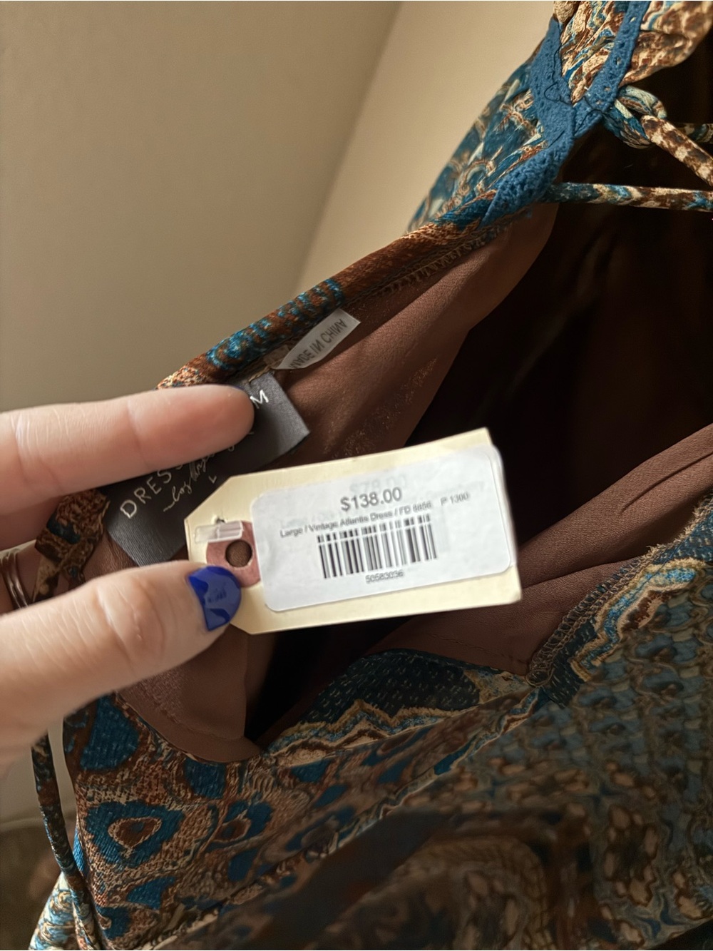 Dress Forum Large Vintage Patchwork Print Midi Dress Open Back Boho Size L - Picture 5 of 5